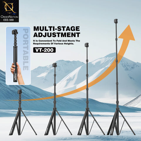 Plokama VT-200 200cm Professional Adjustable Tripod Stand with Remote Control for Camera and Mobile Photography