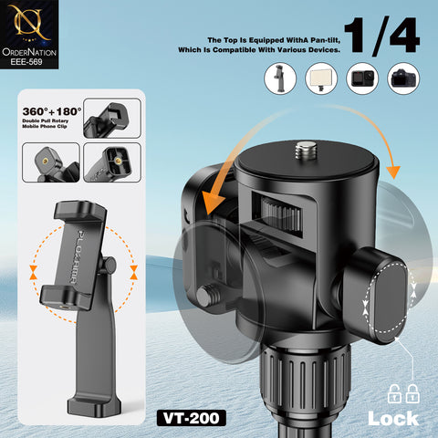 Plokama VT-200 200cm Professional Adjustable Tripod Stand with Remote Control for Camera and Mobile Photography