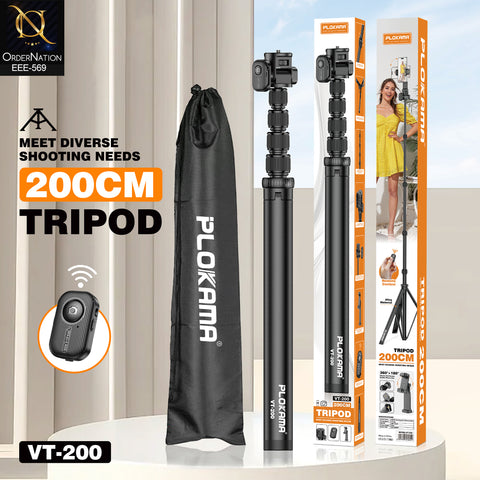 Plokama VT-200 200cm Professional Adjustable Tripod Stand with Remote Control for Camera and Mobile Photography
