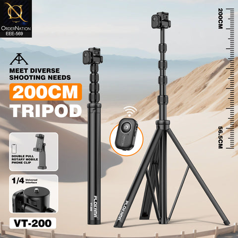 Plokama VT-200 200cm Professional Adjustable Tripod Stand with Remote Control for Camera and Mobile Photography