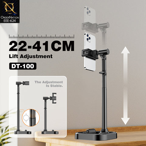 PLOKAMA DT-100 Adjustable Tabletop Phone & Tablet Holder, 22–41cm Liftable Stand with 180° Tilt, 360° Rotation & Stable Base