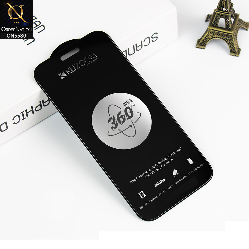 iPhone 17 Screen Protector - Black - Kuzoom Privacy Anti Peeping Full Screen Tempered Privacy Glass