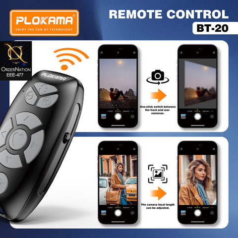 Plokama BT-20 Wireless Bluetooth Camera Remote Control for Smartphones – Rechargeable Selfie & Video Controller