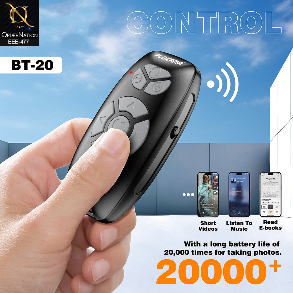 Plokama BT-20 Wireless Bluetooth Camera Remote Control for Smartphones – Rechargeable Selfie & Video Controller