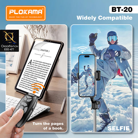 Plokama BT-20 Wireless Bluetooth Camera Remote Control for Smartphones – Rechargeable Selfie & Video Controller