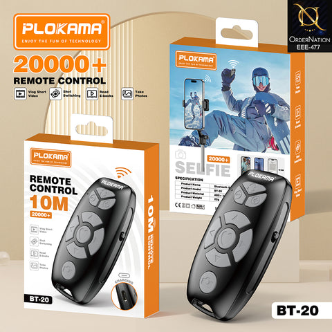 Plokama BT-20 Wireless Bluetooth Camera Remote Control for Smartphones – Rechargeable Selfie & Video Controller