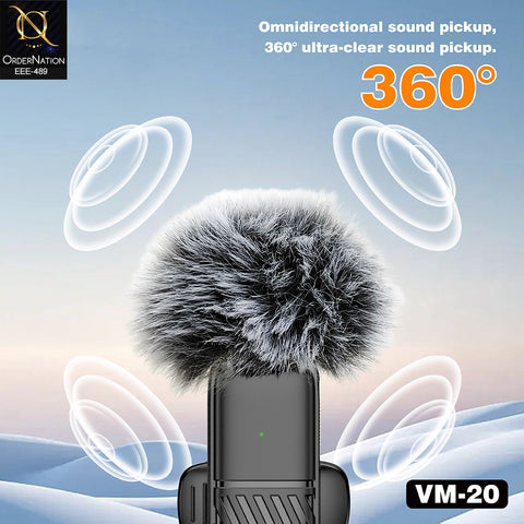 Plokama VM-20 Wireless Lavalier Microphone 2.4G Dual Broadcast Mic with Windscreen and Lightning Adapter for iPhone Type-C Vlogging