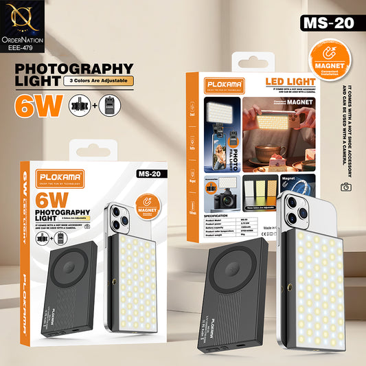 Plokama MS-20 Magnetic 6W LED Photography Light with Camera Hot Shoe Adapter