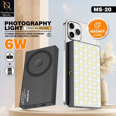 Plokama MS-20 Magnetic 6W LED Photography Light with Camera Hot Shoe Adapter