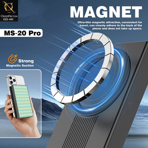 Plokama MS-20 Pro Magnetic 6W RGB LED Photography Light with Hot Shoe Adapter