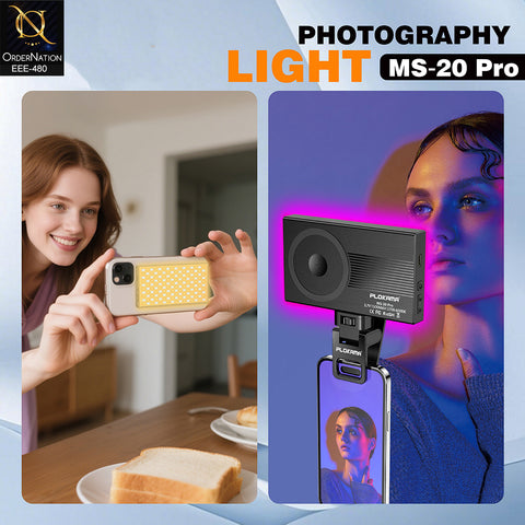 Plokama MS-20 Pro Magnetic 6W RGB LED Photography Light with Hot Shoe Adapter
