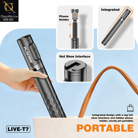 PLOKAMA LIVE-T7 170cm Selfie Stick Tripod with Remote Control, 360° Rotation & Auto-Opening Landing Design