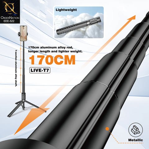 PLOKAMA LIVE-T7 170cm Selfie Stick Tripod with Remote Control, 360° Rotation & Auto-Opening Landing Design