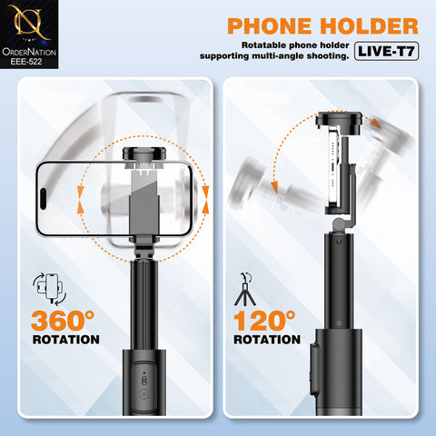 PLOKAMA LIVE-T7 170cm Selfie Stick Tripod with Remote Control, 360° Rotation & Auto-Opening Landing Design