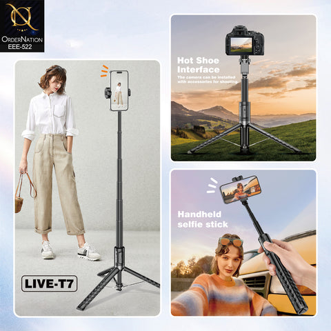 PLOKAMA LIVE-T7 170cm Selfie Stick Tripod with Remote Control, 360° Rotation & Auto-Opening Landing Design