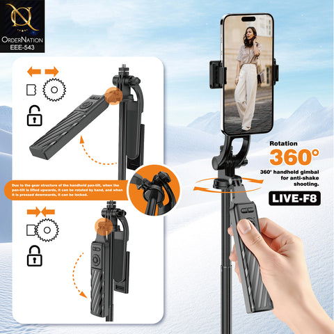 PLOKAMA LIVE-F8 180cm Aluminum Alloy Multi-Purpose Selfie Stick with Remote Control, Quad Stand & Multiple Angles