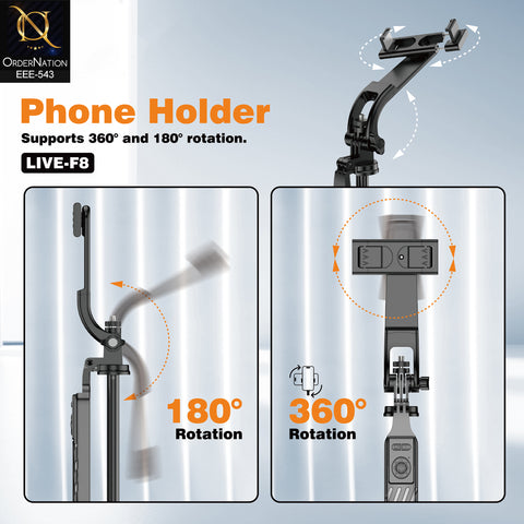 PLOKAMA LIVE-F8 180cm Aluminum Alloy Multi-Purpose Selfie Stick with Remote Control, Quad Stand & Multiple Angles