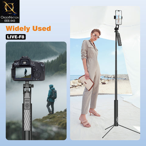 PLOKAMA LIVE-F8 180cm Aluminum Alloy Multi-Purpose Selfie Stick with Remote Control, Quad Stand & Multiple Angles