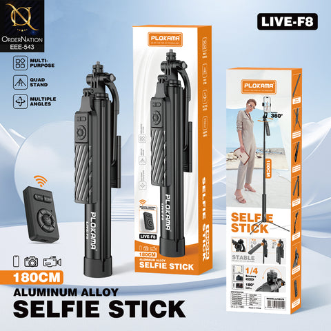 PLOKAMA LIVE-F8 180cm Aluminum Alloy Multi-Purpose Selfie Stick with Remote Control, Quad Stand & Multiple Angles