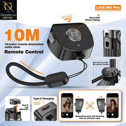 PLOKAMA LIVE-M6 Pro Handle Tripod Selfie Stick with 2 LED Lights, Remote Control & Adjustable 3-in-1 Design