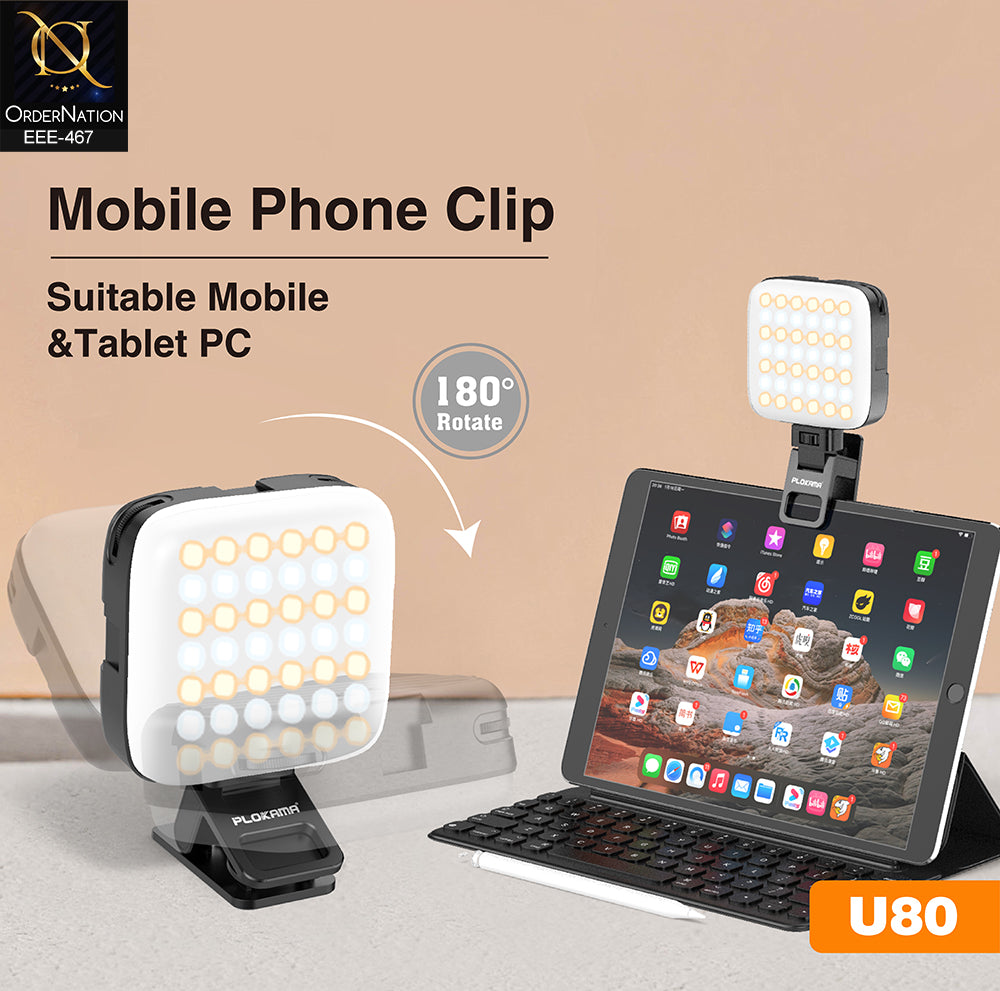 Plokama U80 Clip-on LED Video Light with Adjustable 3000K-9900K Color Temperature