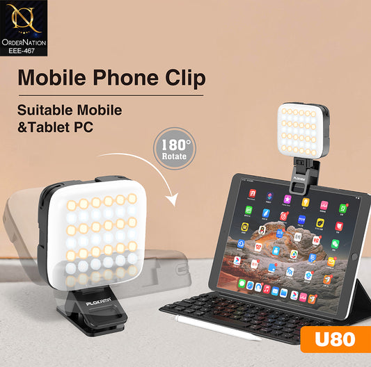 Plokama U80 Clip-on LED Video Light with Adjustable 3000K-9900K Color Temperature