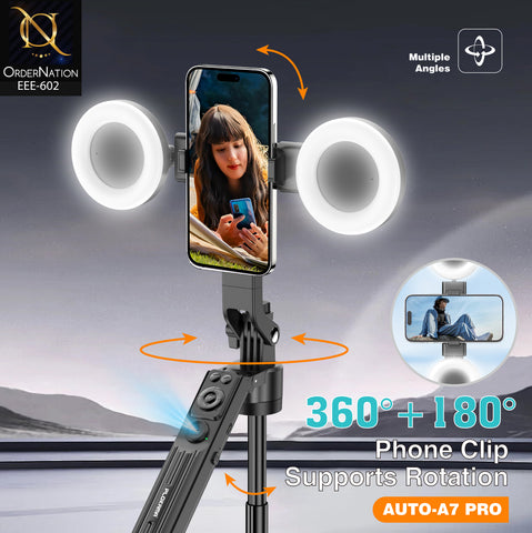 PLOKAMA AUTO-A7 Pro 180cm AI Face Tracking Selfie Stick Tripod with Dual LED Fill Lights & Bluetooth Remote