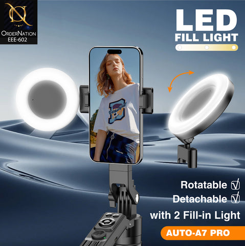 PLOKAMA AUTO-A7 Pro 180cm AI Face Tracking Selfie Stick Tripod with Dual LED Fill Lights & Bluetooth Remote