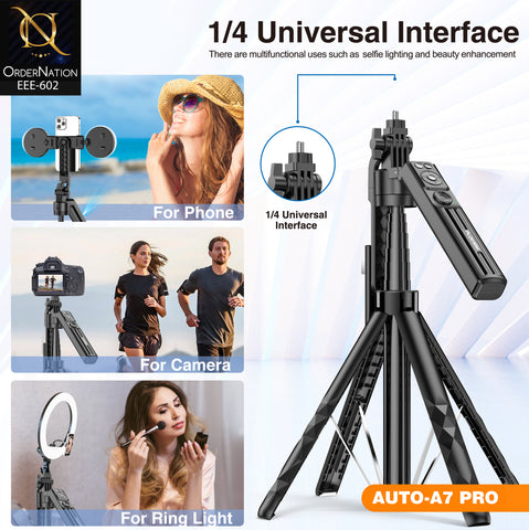 PLOKAMA AUTO-A7 Pro 180cm AI Face Tracking Selfie Stick Tripod with Dual LED Fill Lights & Bluetooth Remote
