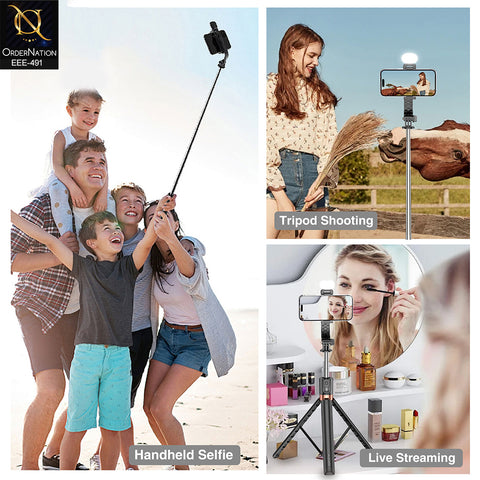 Plokama LIVE-K9 LED 1.7M Scalable Live Broadcast Stand & Selfie Stick Tripod