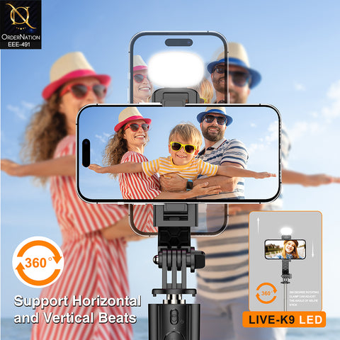 Plokama LIVE-K9 LED 1.7M Scalable Live Broadcast Stand & Selfie Stick Tripod