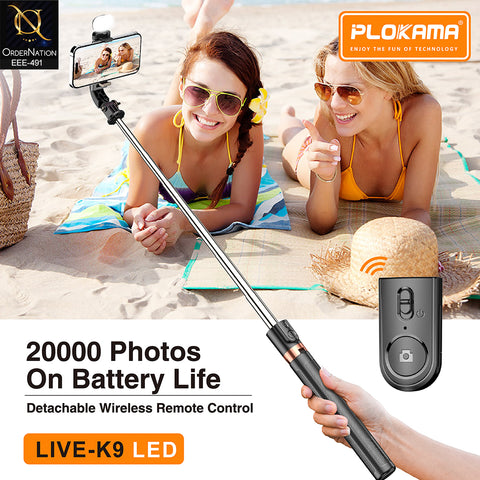 Plokama LIVE-K9 LED 1.7M Scalable Live Broadcast Stand & Selfie Stick Tripod