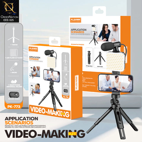 Plokama PK-773 Video Making Kit G Portable LED Fill Light with Microphone, Tripod & Universal Smartphone Holder