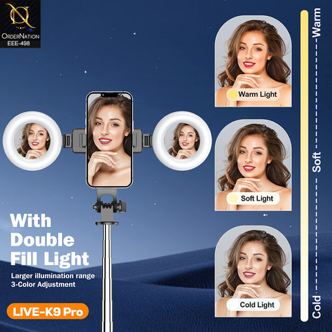 Plokama LIVE-K9 Pro 1700mm Live Broadcast Stand with Dual LED Ring Lights