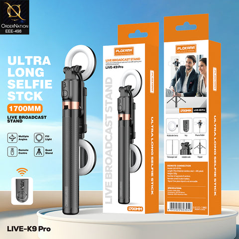 Plokama LIVE-K9 Pro 1700mm Live Broadcast Stand with Dual LED Ring Lights
