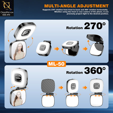 Plokama ML-50 Magnetic Portable Mini LED Fill Light with Selfie Mirror for Smartphones