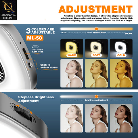 Plokama ML-50 Magnetic Portable Mini LED Fill Light with Selfie Mirror for Smartphones