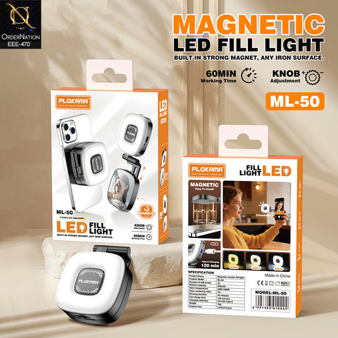 Plokama ML-50 Magnetic Portable Mini LED Fill Light with Selfie Mirror for Smartphones