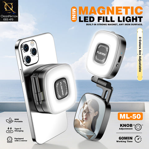 Plokama ML-50 Magnetic Portable Mini LED Fill Light with Selfie Mirror for Smartphones