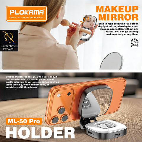Plokama ML-50 Pro Magnetic RGB LED Fill Light with Selfie Mirror for Smartphones