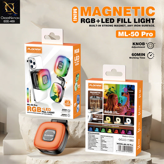 Plokama ML-50 Pro Magnetic RGB LED Fill Light with Selfie Mirror for Smartphones