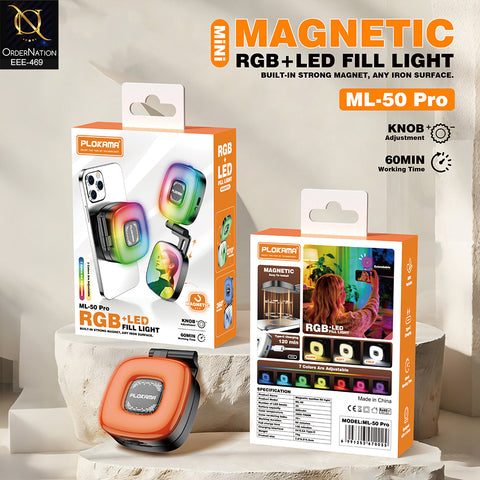 Plokama ML-50 Pro Magnetic RGB LED Fill Light with Selfie Mirror for Smartphones