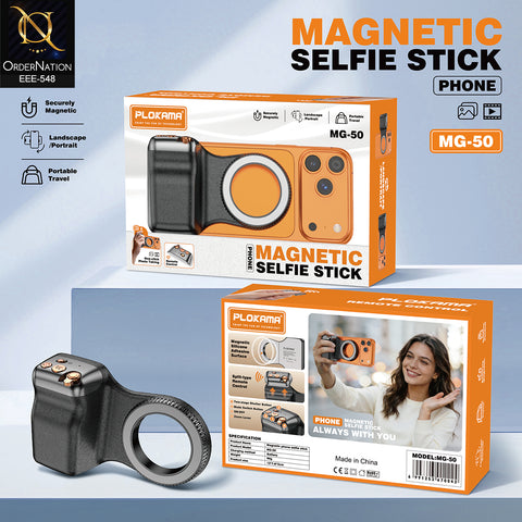 PLOKAMA MG-50 Magnetic Selfie Stick with Remote Control Portable Phone Camera Grip for Android & iPhone