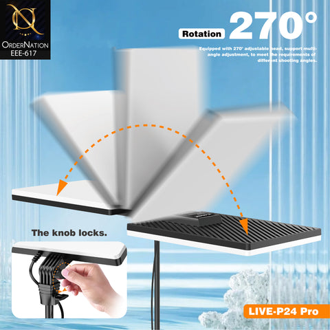 PLOKAMA LIVE-P24 Pro 80W RGB LED Studio Panel Light, 3200K–6500K, Remote Control & 270° Rotation