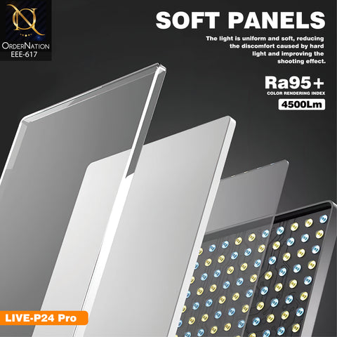 PLOKAMA LIVE-P24 Pro 80W RGB LED Studio Panel Light, 3200K–6500K, Remote Control & 270° Rotation