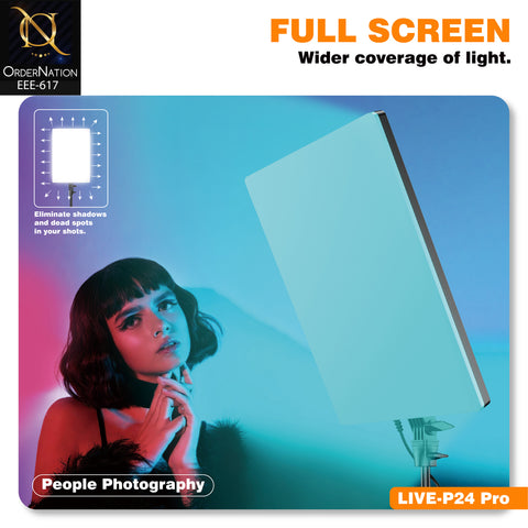PLOKAMA LIVE-P24 Pro 80W RGB LED Studio Panel Light, 3200K–6500K, Remote Control & 270° Rotation
