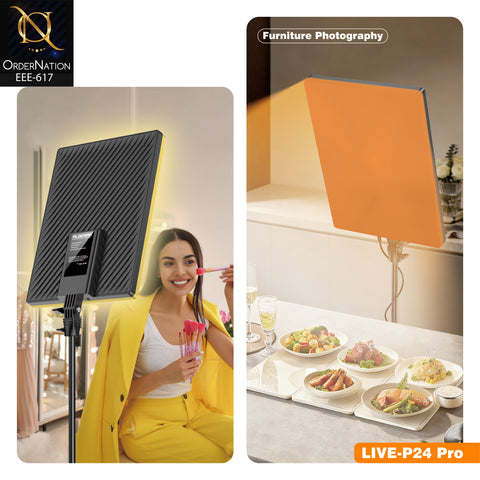 PLOKAMA LIVE-P24 Pro 80W RGB LED Studio Panel Light, 3200K–6500K, Remote Control & 270° Rotation