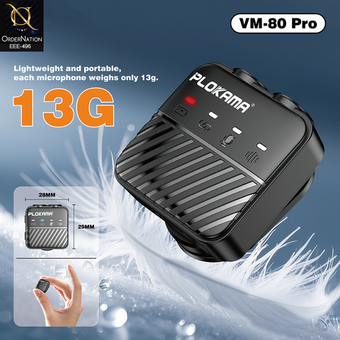 Plokama VM-80 Pro Wireless Lavalier Microphone ANC Noise Reduction Broadcast Mic with Smart Charging Case for iPhone Type-C Camera