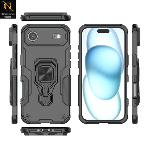 iPhone 17 Air Cover - Black - New High Grade Quality Armor Case With Metal Ring And KickStand