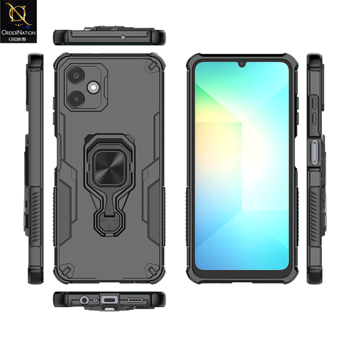 Samsung Galaxy A06 Cover - Black - New High Grade Quality Armor Case With Metal Ring And KickStand
